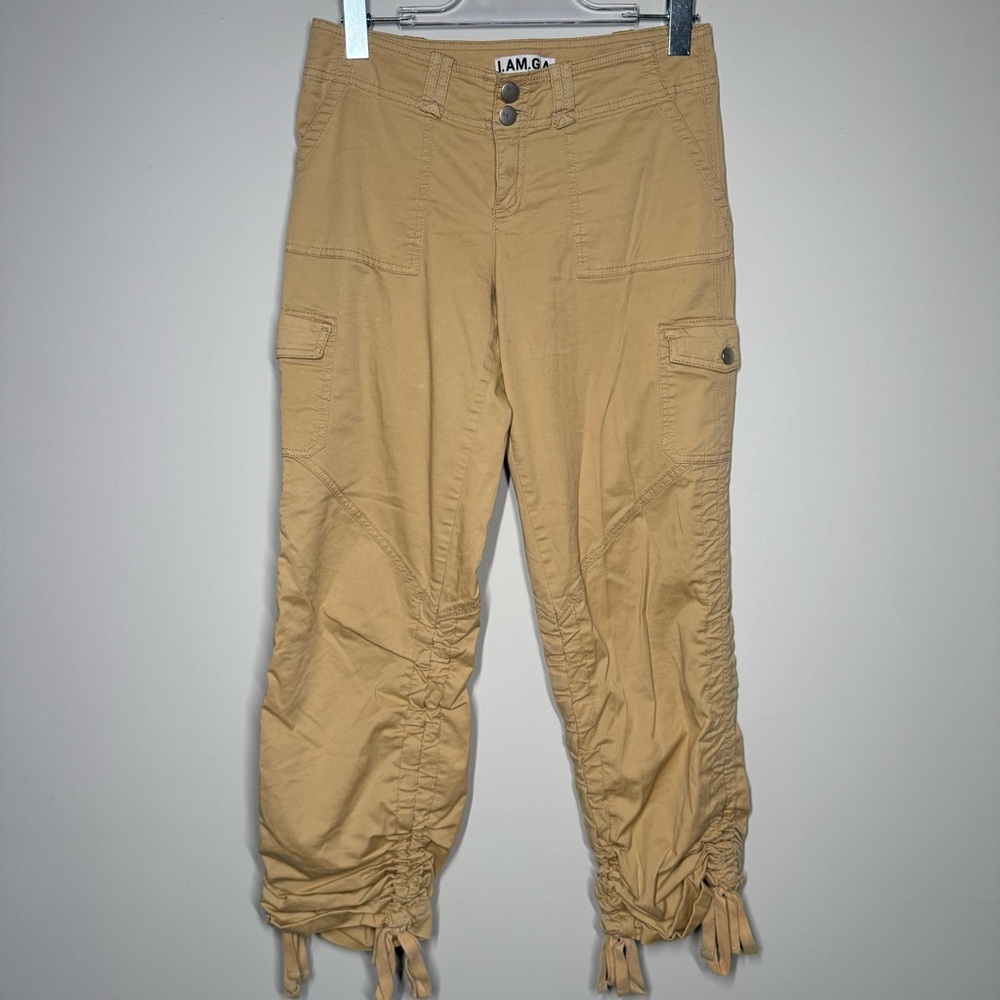 I.AM.GIA Y2K Tan Cargo Pants Ruched Ankle Utility Boho Women’s Size S